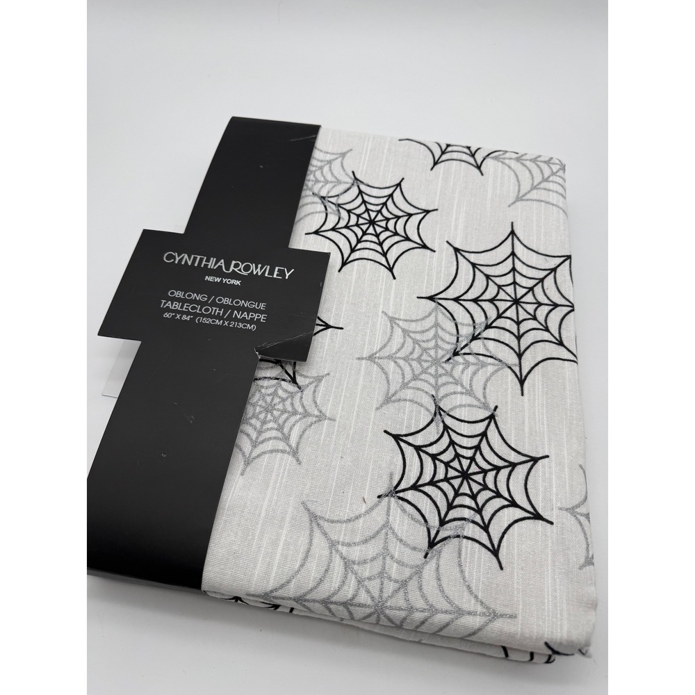 Cynthia Rowley Tablecloth Unisex 60x84 White New Halloween Spider Web Glitter